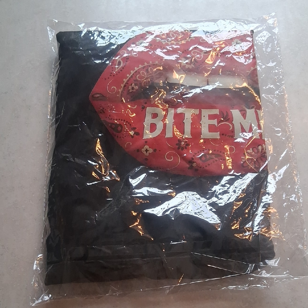 Black T-Shirt with Red Lips Graphic